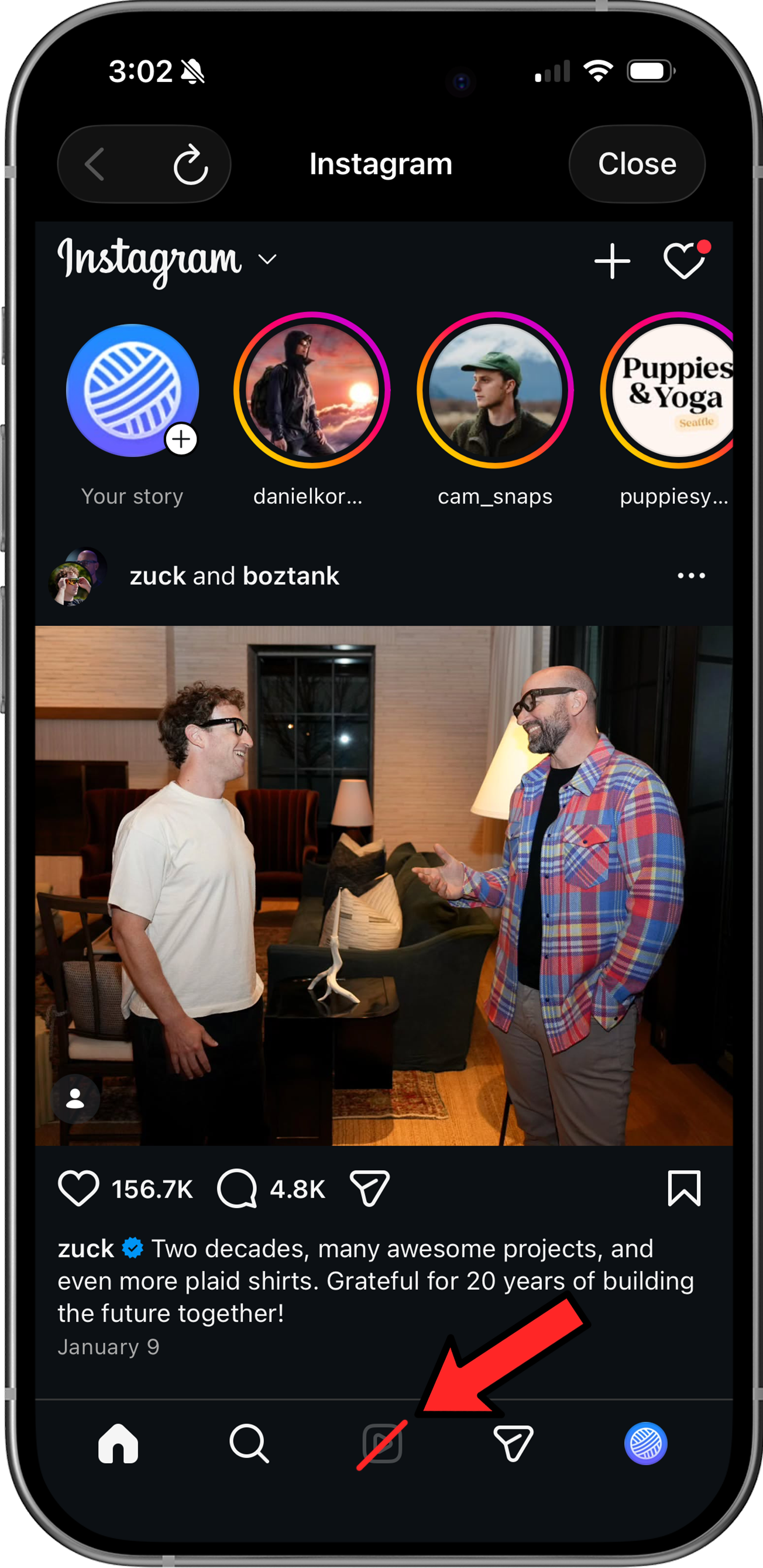 Instagram with Reels tab hidden using LoomWeb