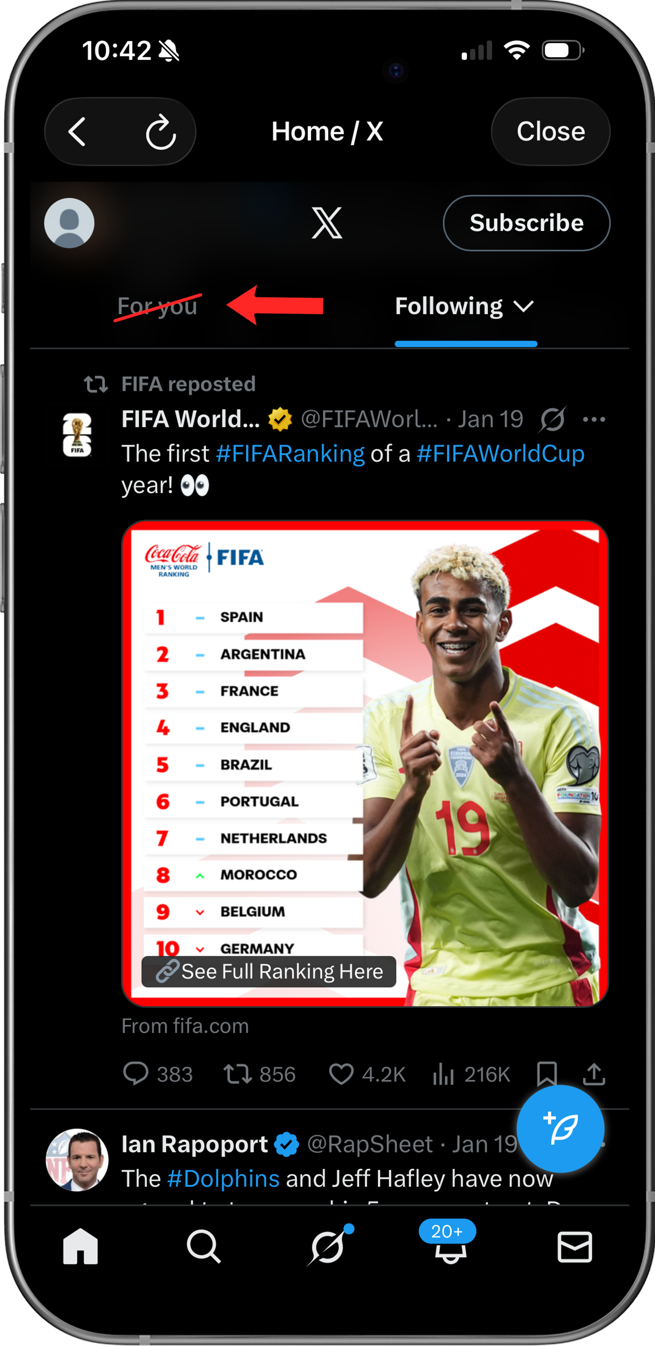 X with For You tab hidden using LoomWeb, showing only Following